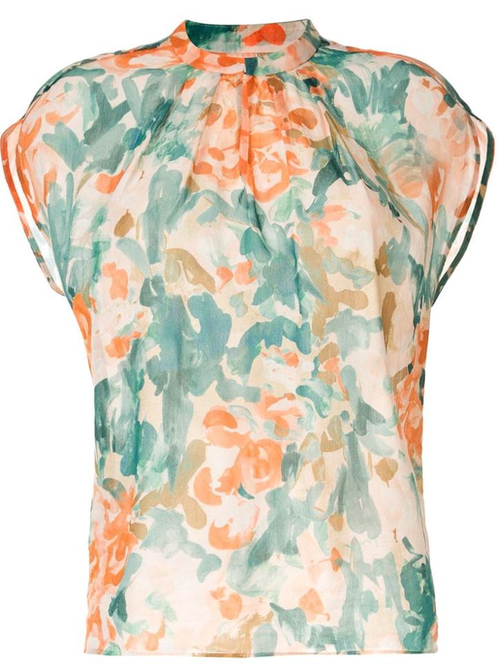 Tomorrowland Printed Cap-sleeves Blouse - Orange