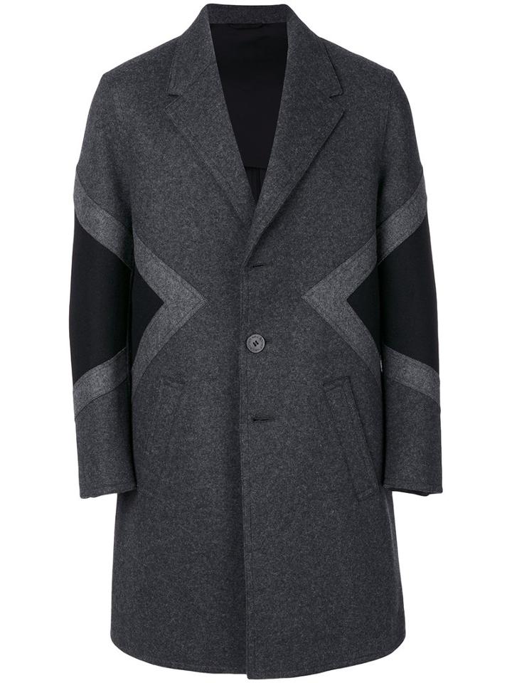 Neil Barrett - Geometric Panelled Coat - Men - Polyamide/spandex/elastane/cupro/wool - 46, Grey, Polyamide/spandex/elastane/cupro/wool