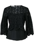 Oscar De La Renta Guipure Lace Bell Sleeve Top - Black