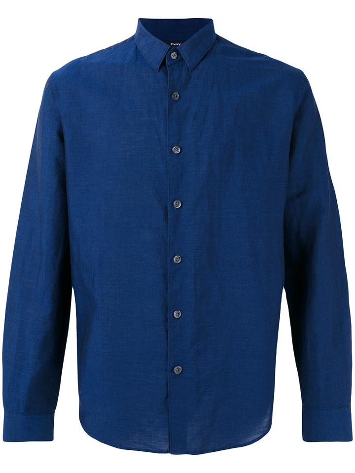 Theory - Classic Long Sleeve Shirt - Men - Cotton/linen/flax - Xl, Blue, Cotton/linen/flax