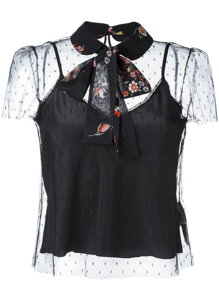 Red Valentino Neck Tie Sheer Blouse, Size: 42, Black, Polyamide/spandex/elastane/silk