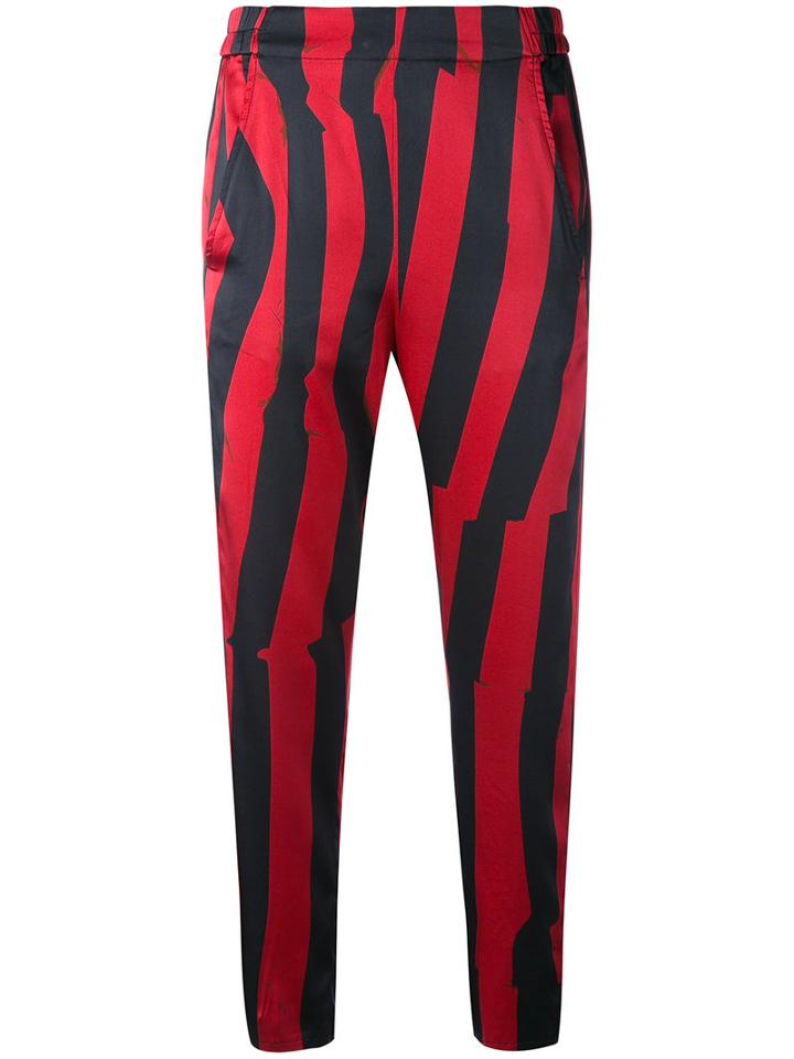 Ann Demeulemeester - Cropped Striped Trousers - Women - Silk/cotton/spandex/elastane/rayon - 36, Red, Silk/cotton/spandex/elastane/rayon