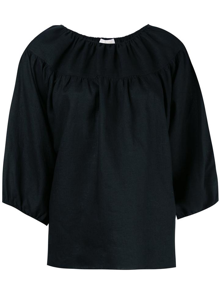 Chloé 3/4 Sleeve Peasant Blouse, Women's, Size: 38, Black, Linen/flax