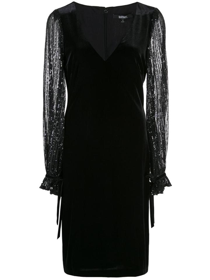 Badgley Mischka Crushed Velvet Sequin Sleeve Dress - Black