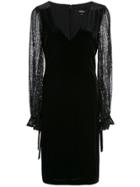 Badgley Mischka Crushed Velvet Sequin Sleeve Dress - Black