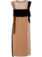 Burberry Strap Detail Panelled Silk And Velvet Dress - Neutrals