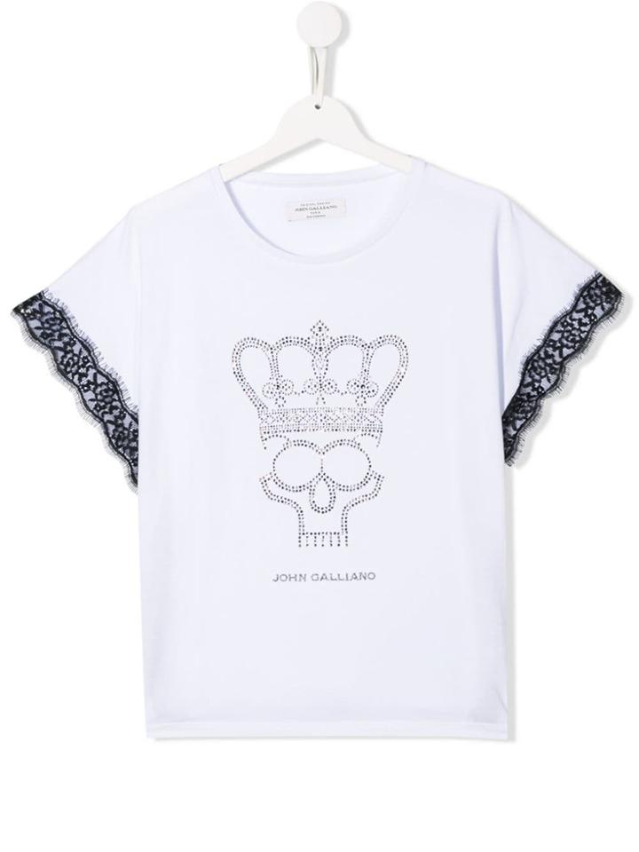 John Galliano Kids Teen Crystal Crown T-shirt - White