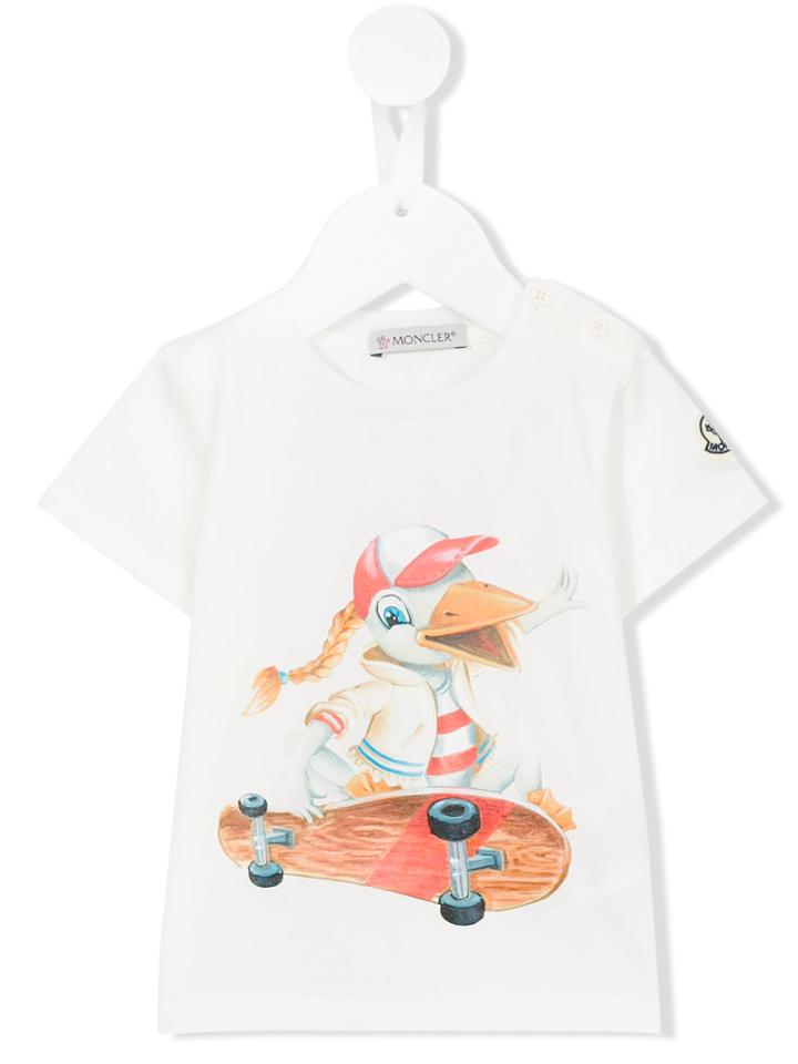 Moncler Kids - Skating Duck Print T-shirt - Kids - Cotton/spandex/elastane - 6-9 Mth, White