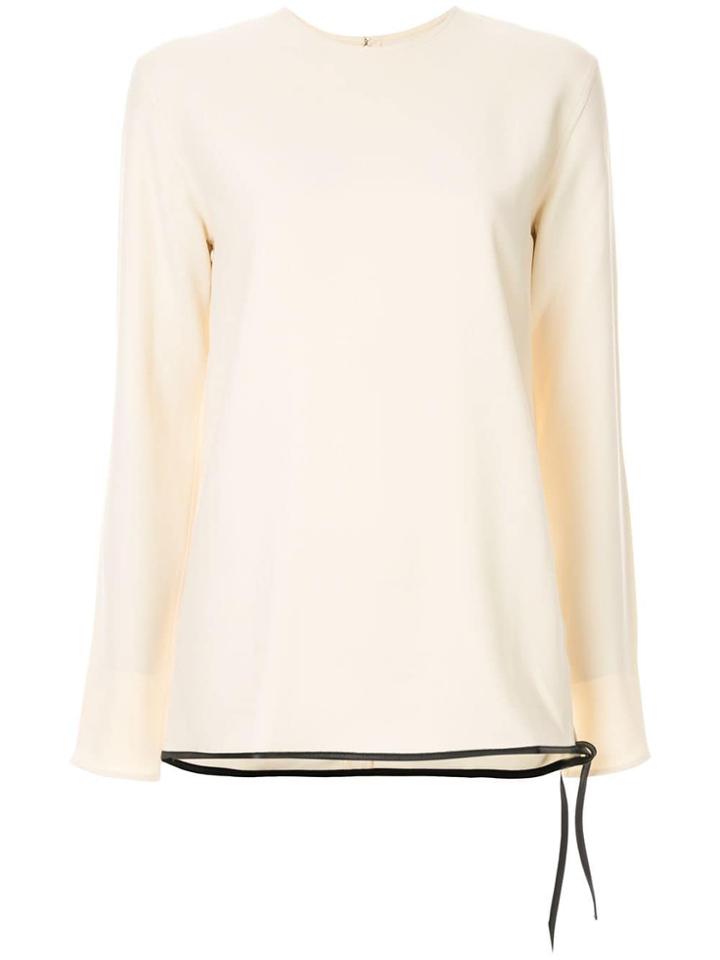 Victoria Beckham Classic Ls Top With Leather Trim - Neutrals