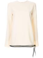 Victoria Beckham Classic Ls Top With Leather Trim - Neutrals