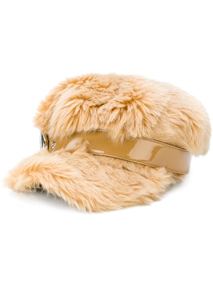 Miu Miu Shearling Baker Boy Cap - Brown