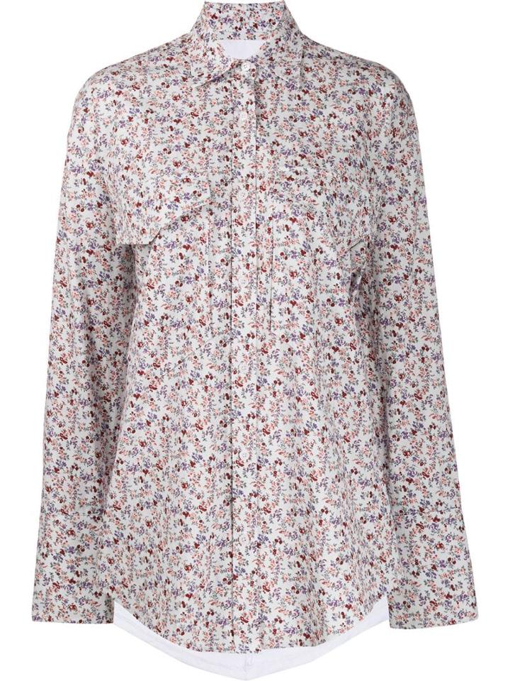 Pushbutton Floral Print Shirt - White