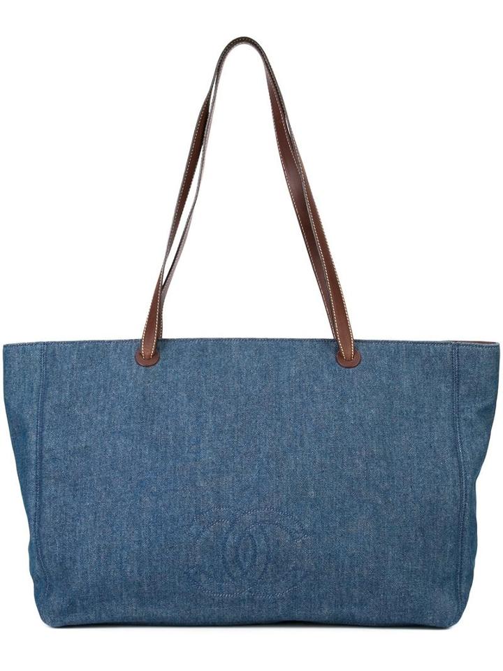 Chanel Vintage Denim Cc Tote, Women's, Blue
