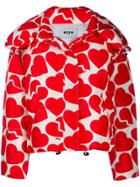 Msgm Heart Print Puffer Jacket - Red