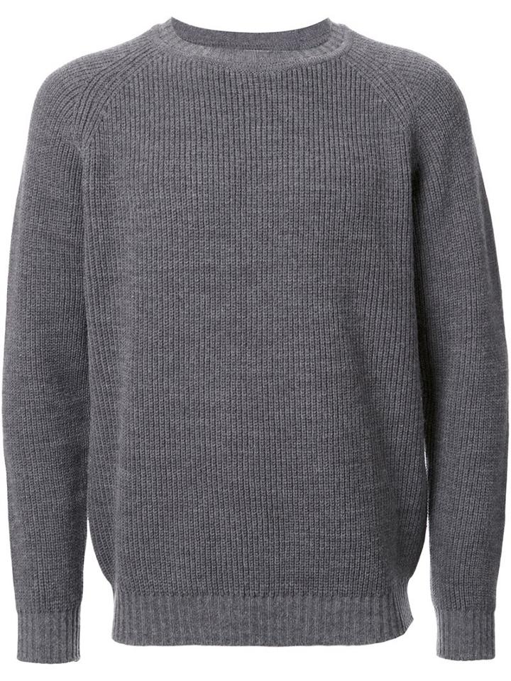 Factotum Ribbed Crew Neck Jumper, Men's, Size: 44, Grey, Acrylic/wool/alpaca