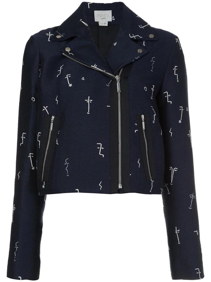 Grey Jason Wu Embroidered Biker Jacket, Women's, Size: 4, Blue, Polyester