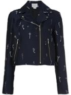 Grey Jason Wu Embroidered Biker Jacket, Women's, Size: 4, Blue, Polyester