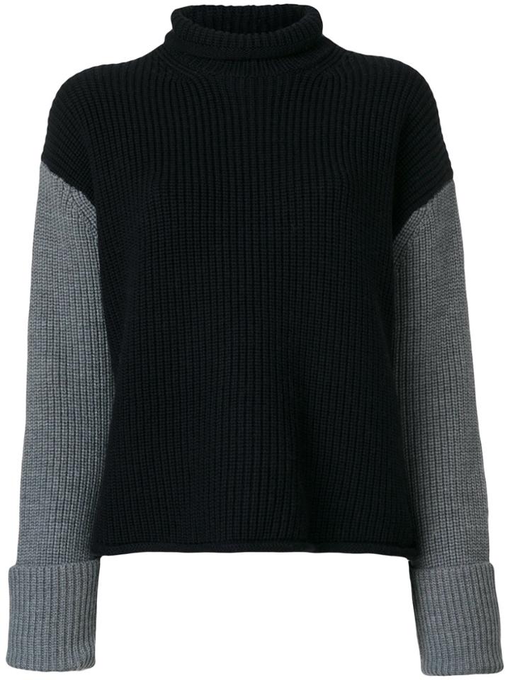 Victoria Victoria Beckham Ribbed Panel Sleeve Roll Neck Jumper - Blue