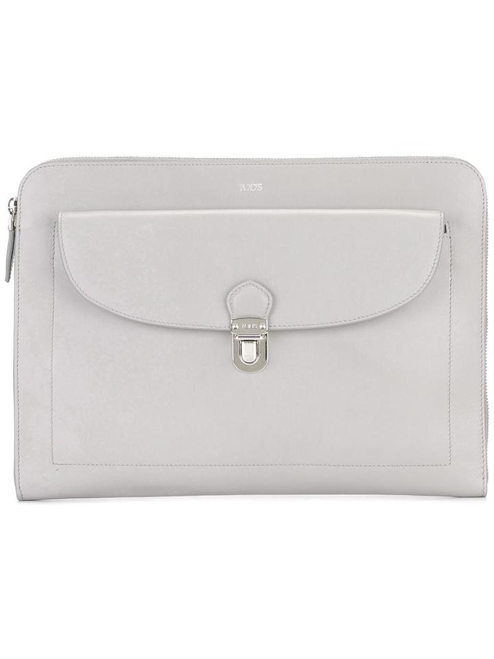 Tod's Zip Around Clutch, Men's, Grey, Calf Leather