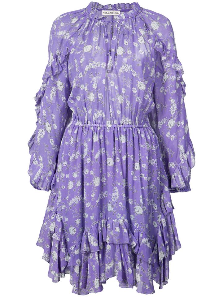 Ulla Johnson Floral Print Peasant Dress - Pink & Purple