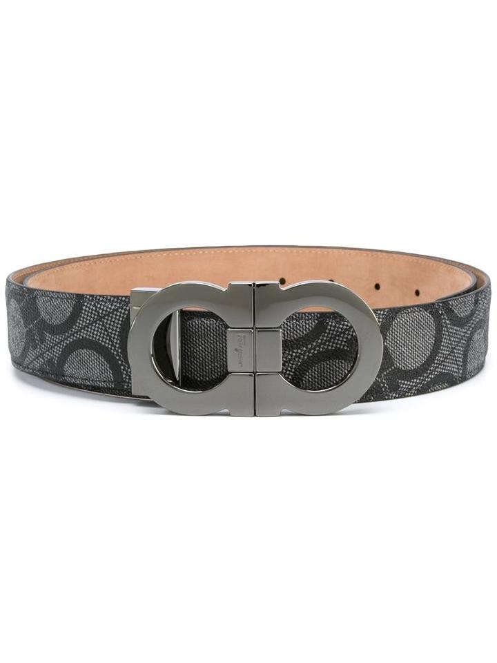 Salvatore Ferragamo All-over Double Gancini Belt, Men's, Size: 105, Grey, Calf Leather