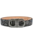 Salvatore Ferragamo All-over Double Gancini Belt, Men's, Size: 105, Grey, Calf Leather