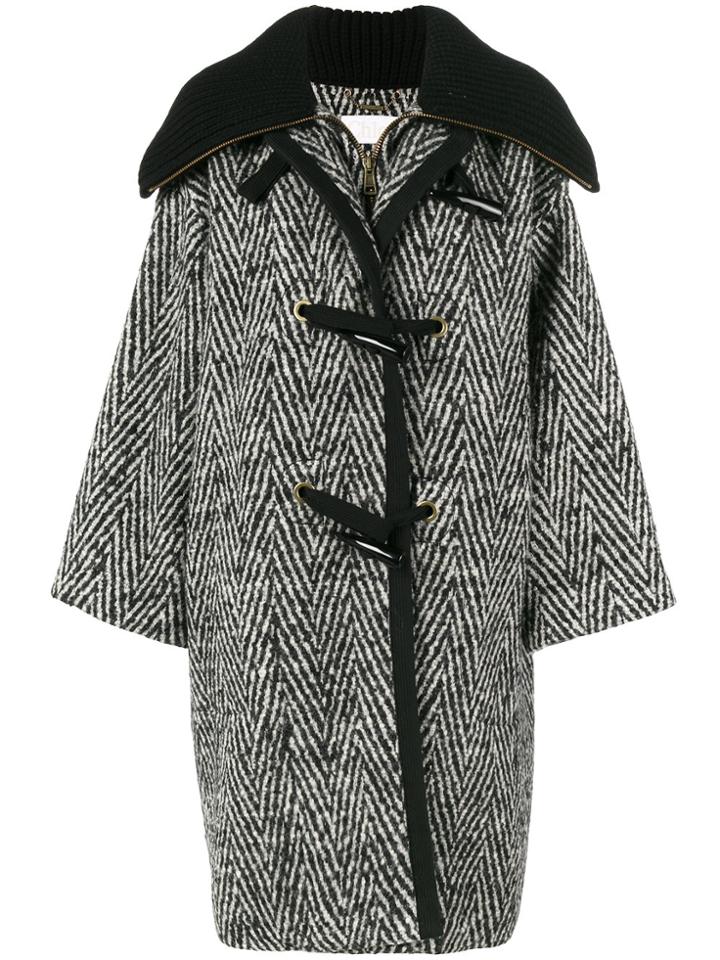 Chloé Stripe Oversized Cocoon Coat - Black