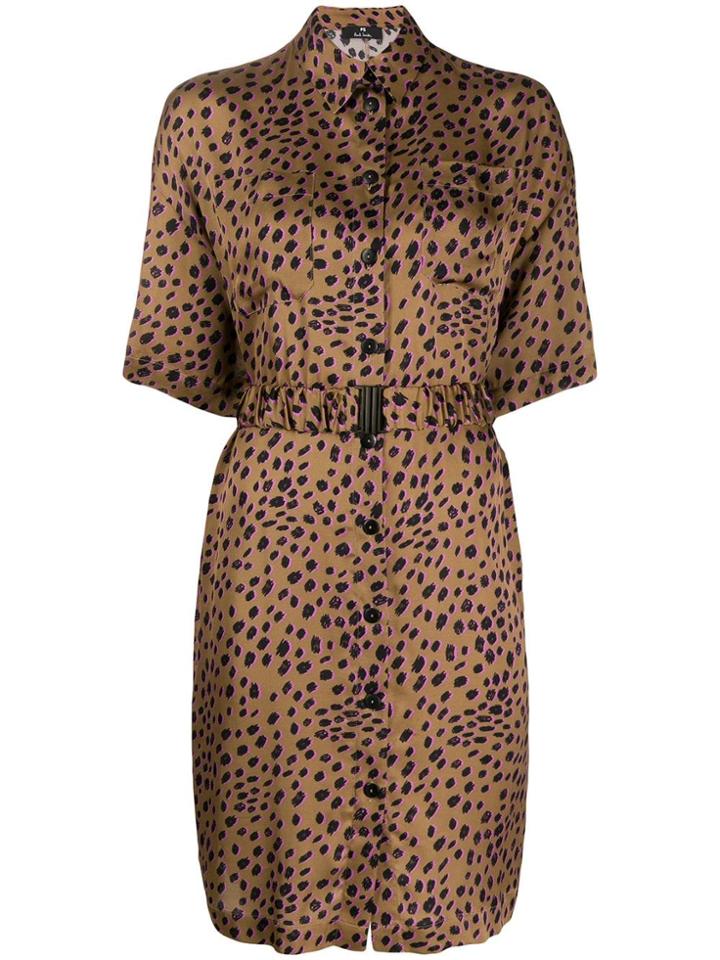 Ps Paul Smith Cheetah Print Shirt Dress - Brown