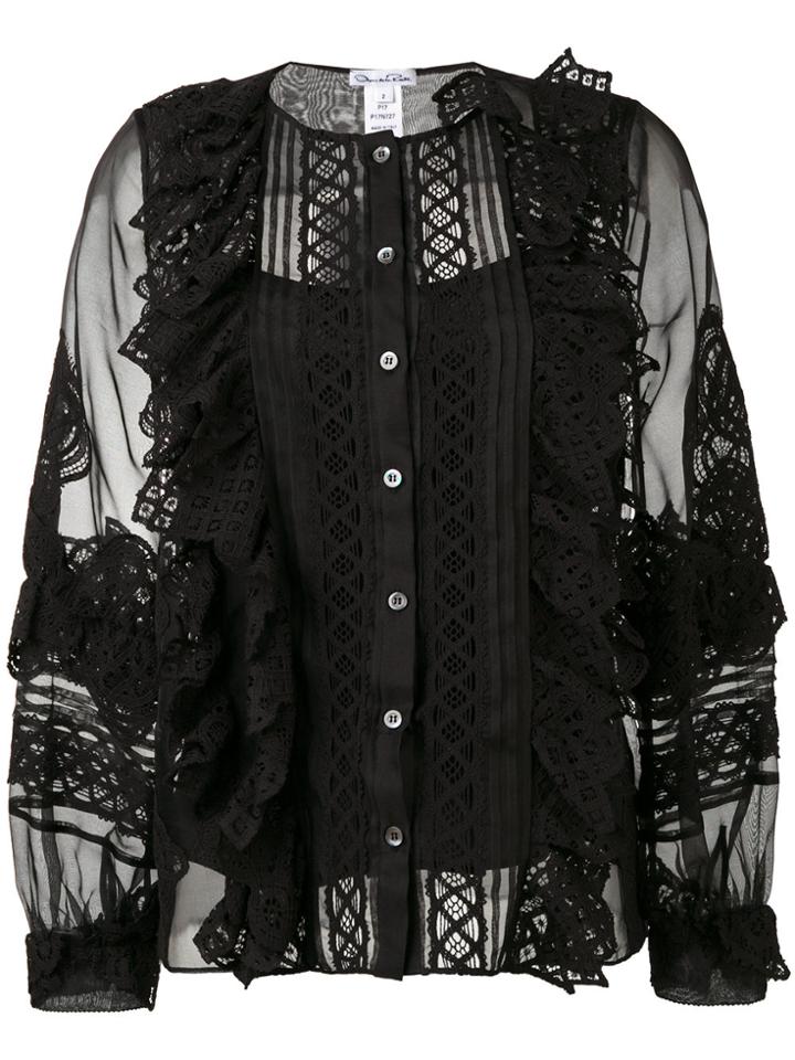 Oscar De La Renta Sheer Sleeves Blouse - Black