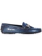 Tod's Distressed Denim Gommino Driving Shoes - Blue