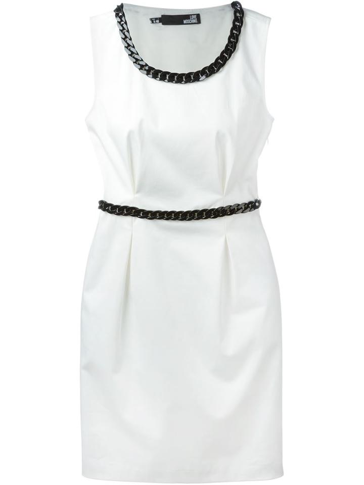 Love Moschino Chain Trim Fitted Dress, Women's, Size: 40, White, Cotton/polyamide/acetate