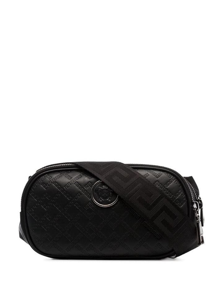 Versace Greek Key Embossed Belt Bag - Black
