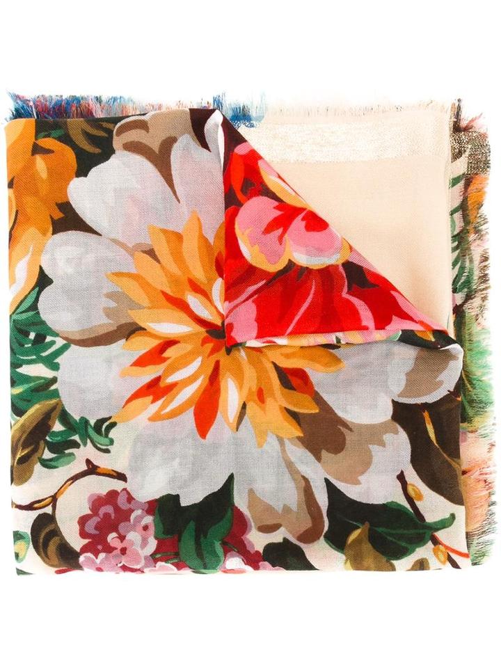 Gucci Floral Shawl, Women's, Grey, Wool/silk/metallic Fibre
