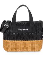 Miu Miu Matelassé And Wicker Tote Bag - Black