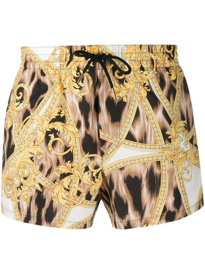 Versace Barocco Leopard Printed Swim Shorts - Black