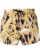 Versace Barocco Leopard Printed Swim Shorts - Black