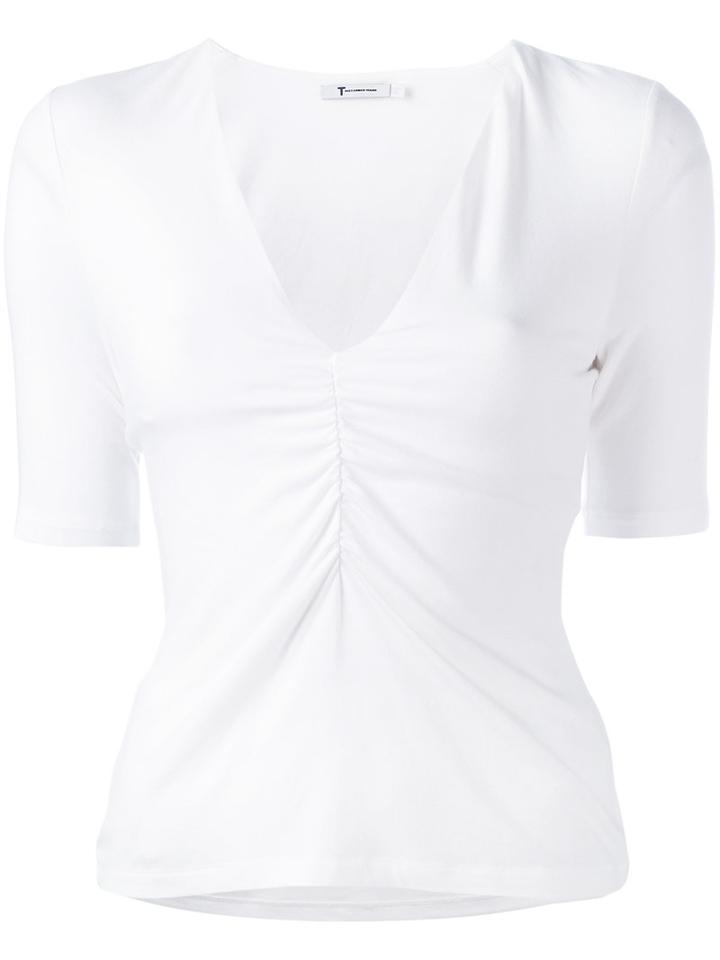 T By Alexander Wang Ruched Front T-shirt, Women's, Size: Small, White, Spandex/elastane/modal