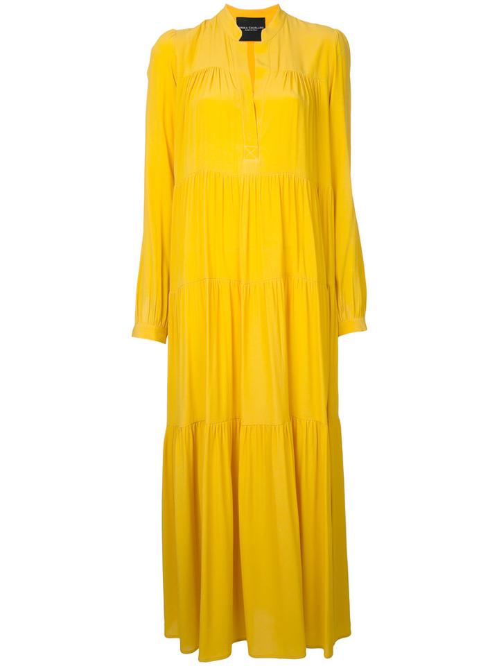 Erika Cavallini - Gathered Detail Maxi Dress - Women - Silk/acetate - 44, Yellow/orange, Silk/acetate