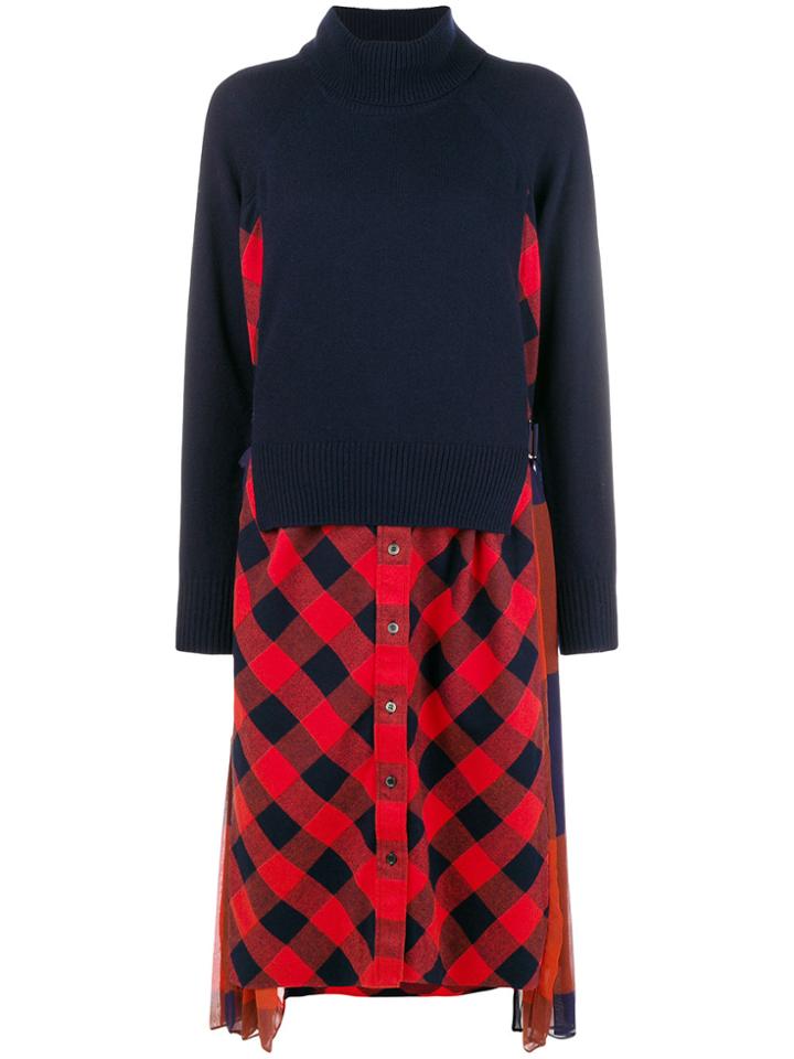 Sacai Layered Plaid Sweater Dress - Blue