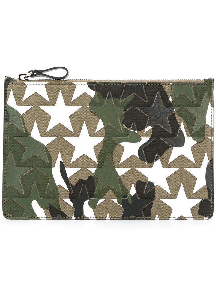 Valentino Valentino Garavani Star Print Pouch, Men's, Green, Cotton