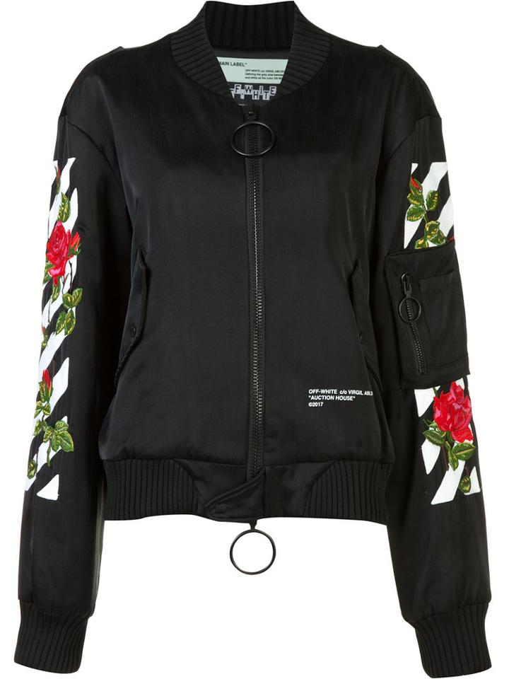Off-white Auction House Oversize Bomber Jacket, Size: Large, Black, Polyester/polyamide/spandex/elastane/acrylonitrile Butadiene Styrene (abs)