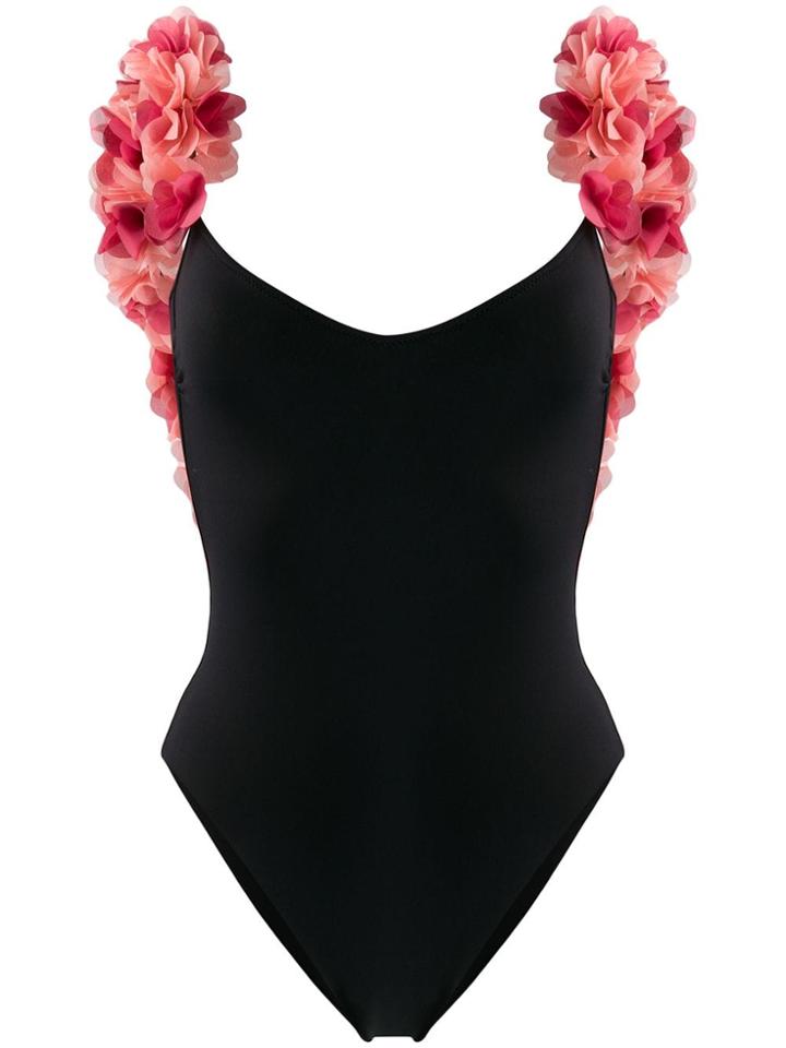 La Reveche Floral Ruffled Swimsuit - Black