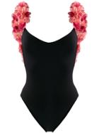 La Reveche Floral Ruffled Swimsuit - Black