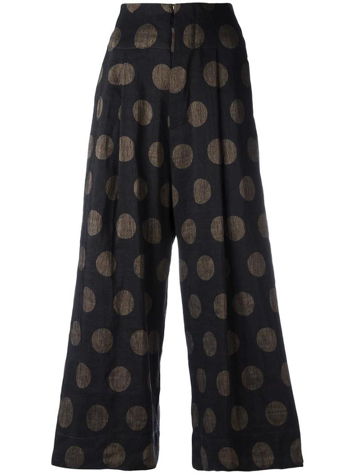 Uma Wang Dotted Cropped Trousers, Women's, Size: Small, Black, Linen/flax/polyester/cotton