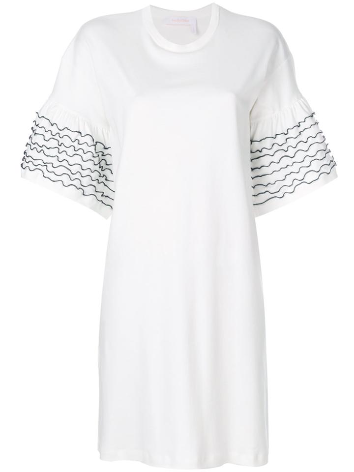 See By Chloé Frilled Sleeve T-shirt Dress - White