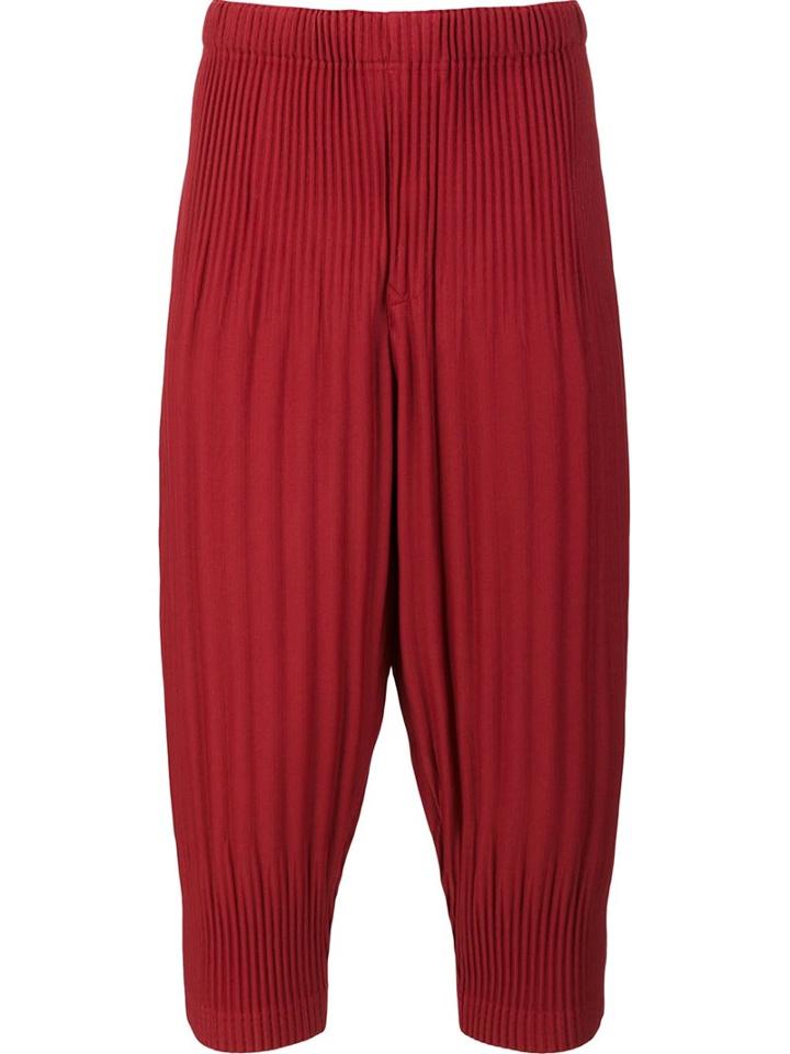 Homme Plissé Issey Miyake Pleated Cropped Trousers, Men's, Size: 3, Red, Recycled Polyester