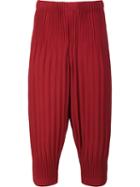 Homme Plissé Issey Miyake Pleated Cropped Trousers, Men's, Size: 3, Red, Recycled Polyester