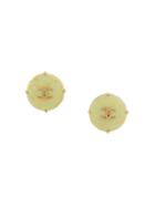 Chanel Vintage Cc Logos Button Earrings - Green