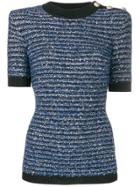 Balmain Striped Tweed Knit Top - Blue