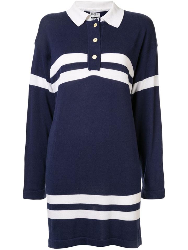 Chanel Pre-owned Striped Details Polo Dress - Blue